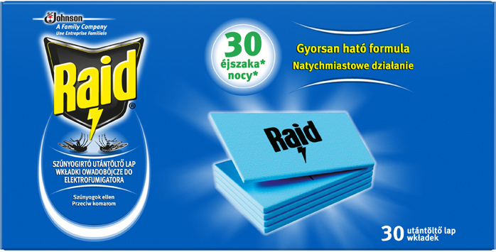 RAID EL. SZÚNYOGÍRTÓ LAP 30DB-OS UTÁNTÖLTŐ ILLATANYAG NÉLKÜL (24DB/KARTON)